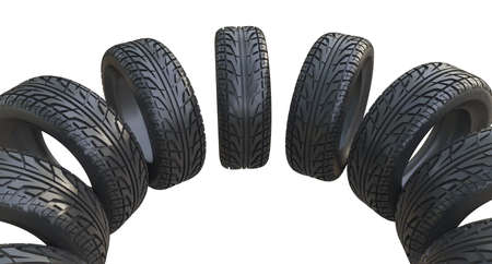 Group black tires, isolatedの写真素材