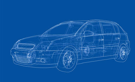Concept car. Vector rendering of 3d. Wire-frame style. The layers of visible and invisible lines are separatedのイラスト素材