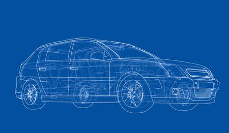 Concept car. Vector rendering of 3d. Wire-frame style. The layers of visible and invisible lines are separatedのイラスト素材