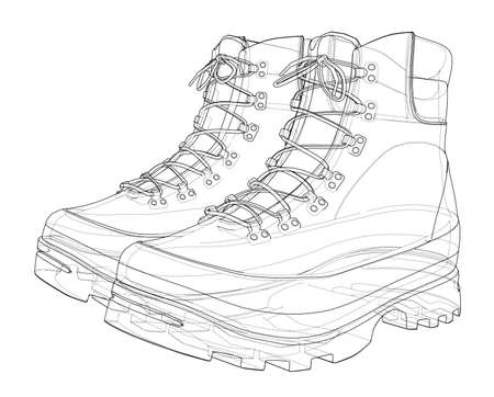 Mens boot concept. Vector rendering of 3d. Wire-frame style. The layers of visible and invisible lines are separatedのイラスト素材