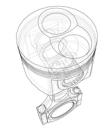 Sketch of piston. Vector rendering of 3d. Wire-frame style. The layers of visible and invisible lines are separatedのイラスト素材
