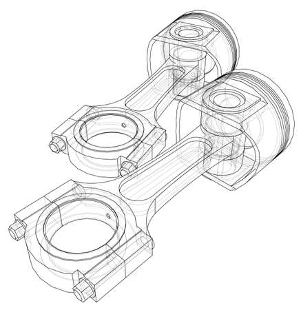 Sketch of piston. Vector rendering of 3d. Wire-frame style. The layers of visible and invisible lines are separatedのイラスト素材