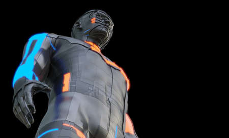 Futuristic robot of dark color with luminous parts