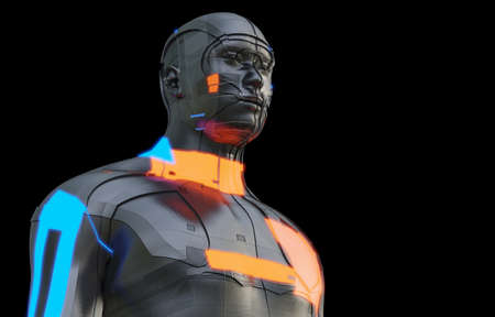 Futuristic robot of dark color with luminous partsの写真素材
