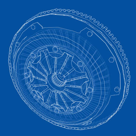 Sketch of clutch basket for the car. Vector rendering of 3d. Wire-frame style. The layers of visible and invisible lines are separatedのイラスト素材