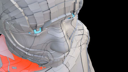 Futuristic robot of dark color with luminous parts