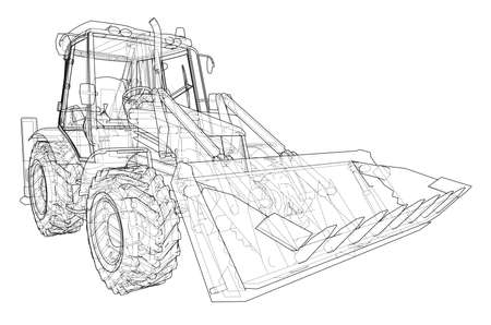 Sketch of Loading Shovel with Back Actor. Vector rendering of 3d. Wire-frame style. The layers of visible and invisible lines are separatedのイラスト素材