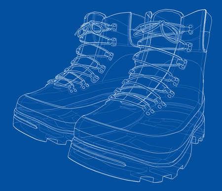Mens boot concept. Vector rendering of 3d. Wire-frame style. The layers of visible and invisible lines are separatedのイラスト素材