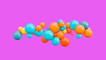 Flying spheres isolated on pink background