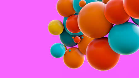Flying spheres isolated on pink backgroundの写真素材
