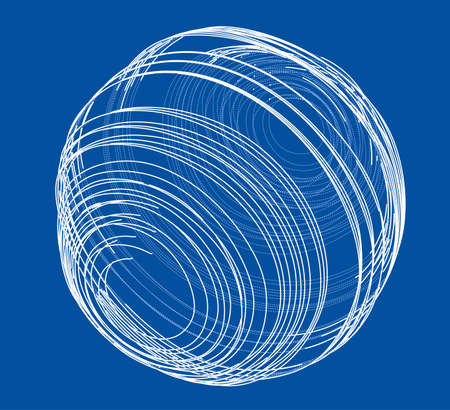 Sphere of spirals outline. Vector rendering of 3d. Wire-frame style. The layers of visible and invisible lines are separatedのイラスト素材