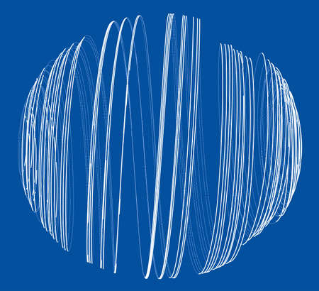 Sphere of spirals outline. Vector rendering of 3d. Wire-frame style. The layers of visible and invisible lines are separatedのイラスト素材