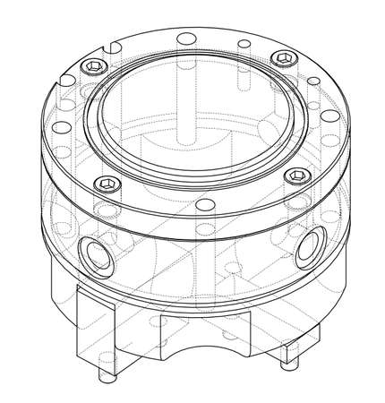 Abstract industry object concept. Vector rendering of 3d. Wire-frame style. The layers of visible and invisible lines are separatedのイラスト素材