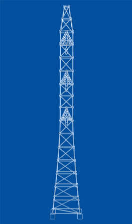 Electric pylon or electric tower concept. Vector rendering of 3d. Wire-frame style. The layers of visible and invisible lines are separatedのイラスト素材