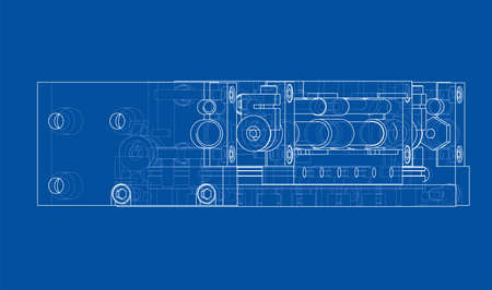 Abstract industry object concept. Vector rendering of 3d. Wire-frame style. The layers of visible and invisible lines are separatedのイラスト素材