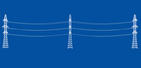 Electric pylons or electric towers concept. Vector rendering of 3d. Wire-frame style. The layers of visible and invisible lines are separatedのイラスト素材