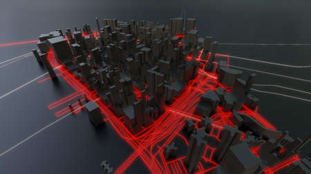 Futuristic night city. 3D illustrationの写真素材