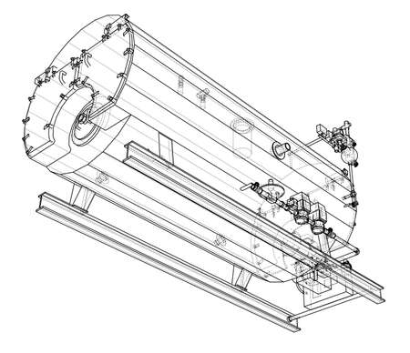 Industrial boiler outline. Vector rendering of 3d. Wire-frame style. The layers of visible and invisible lines are separatedのイラスト素材