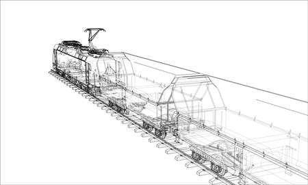 Modern train concept. Vector rendering of 3d. Wire-frame styleのイラスト素材
