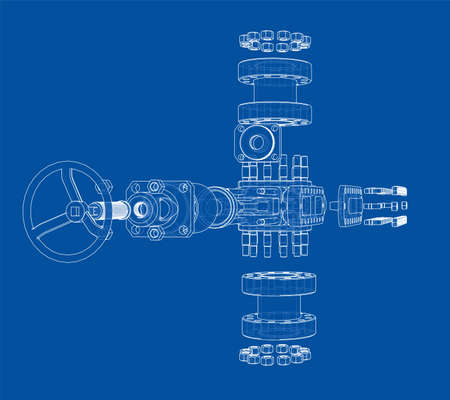 Blowout preventer. Wire frame style. Vector rendering of 3d. Concept of the oil industryのイラスト素材