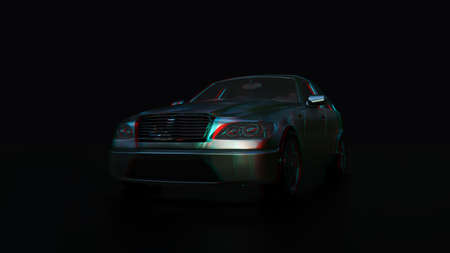 Modern sedan car on the dark backgroundの写真素材