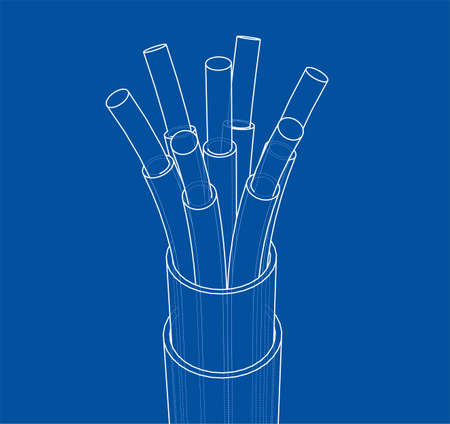 Seven-wire cable. Wire frame style. Vector rendering of 3d. Concept of the energy industryのイラスト素材