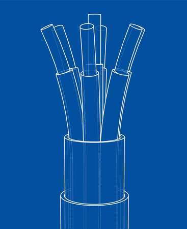 Seven-wire cable. Wire frame style. Vector rendering of 3d. Concept of the energy industryのイラスト素材