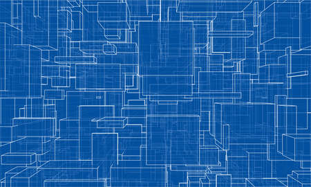 Vector abstract boxes background. Vector rendering of 3d. Wire-frame styleのイラスト素材