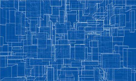 Vector abstract boxes background. Vector rendering of 3d. Wire-frame styleのイラスト素材