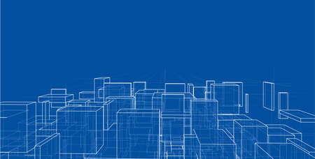 Vector abstract boxes background. Vector rendering of 3d. Wire-frame styleのイラスト素材