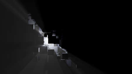 Abstract background of boxes, light rays and fogの写真素材