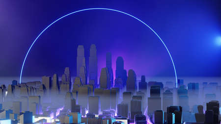City in fog. Air pollution or military action