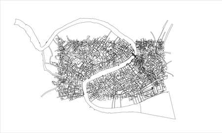 Outline city concept vector. Wire-frame style. The layers of visible and invisible lines. 3D illustrationのイラスト素材