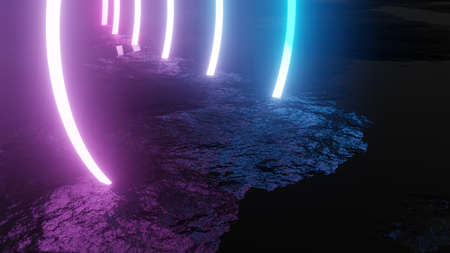 Glowing neon circles on dark background