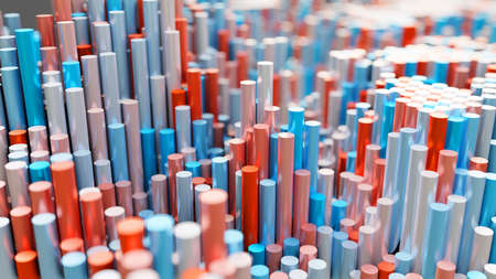The background of the multi-colored cylinders is chaotic