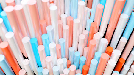 The background of the multi-colored cylinders is chaotic