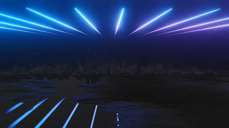 Abstract night city 3D illustration