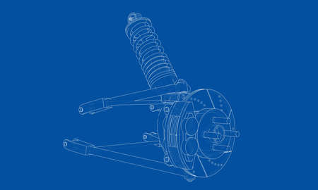 Car suspension with shock absorber. Vector rendering of 3d. Wire-frame style. The layers of visible and invisible lines are separatedのイラスト素材