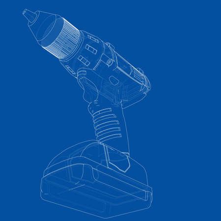 Electric cordless screwdriver. Vector rendering of 3d. Wire-frame style. The layers of visible and invisible lines are separatedのイラスト素材