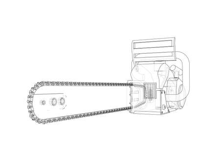 Chain saw. Vector rendering of 3d. Wire-frame style. The layers of visible and invisible lines are separatedのイラスト素材