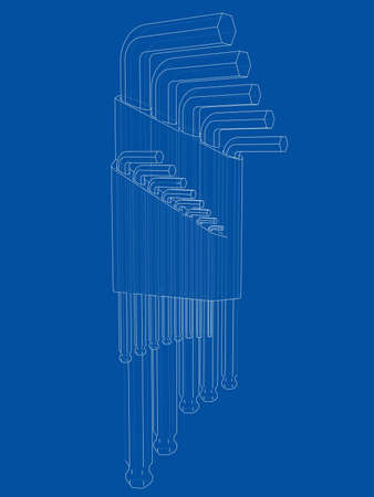 Set of hexagon tools. Vector rendering of 3d. Wire-frame style. The layers of visible and invisible lines are separatedのイラスト素材
