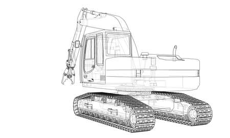 Outline sloopkraan or demolition crane concept. Vector rendering of 3d. Wire-frame style. The layers of visible and invisible lines are separatedのイラスト素材