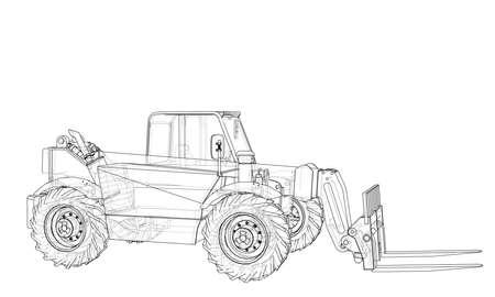Forklift concept. Vector rendering of 3d. Wire-frame style. The layers of visible and invisible lines are separatedのイラスト素材