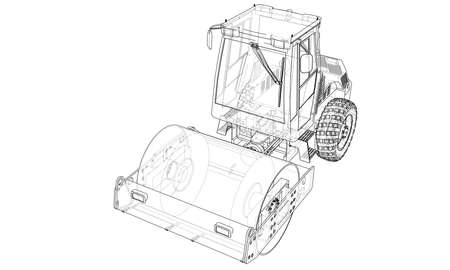 Construction machine. Asphalt compactor outlined vector rendering of 3d. The layers of visible and invisible lines are separatedのイラスト素材