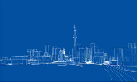 Outline city concept vector. Wire-frame style. The layers of visible and invisible lines. 3D illustrationのイラスト素材