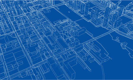 Outline city concept. Wire-frame style