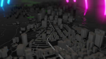Futuristic night city. Cyberpunk style 3D illustrationの写真素材