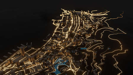 Modern city traffic road at nightの写真素材