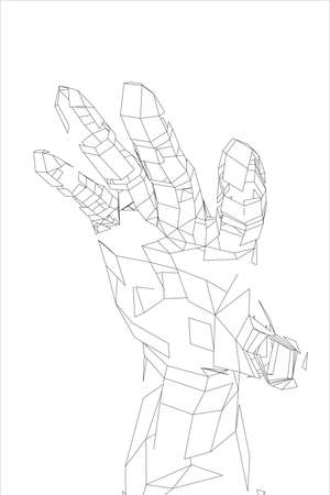Outline human hand vector. Wire-frame styleのイラスト素材