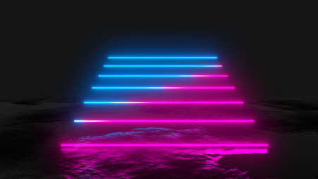 Glowing vertical neon lines, abstract backgroundの写真素材